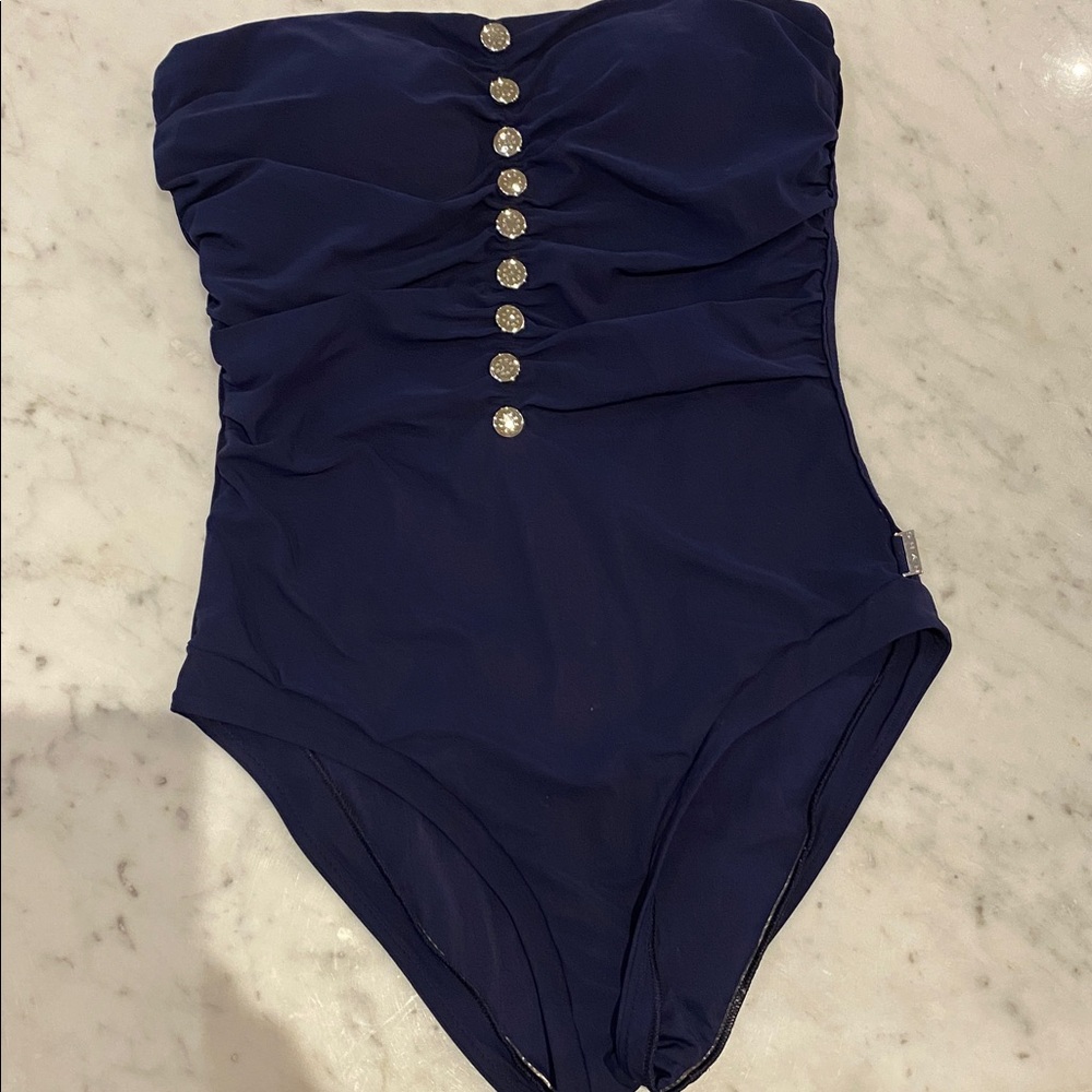 SHAN Navy Swimsuit with Silver Accent